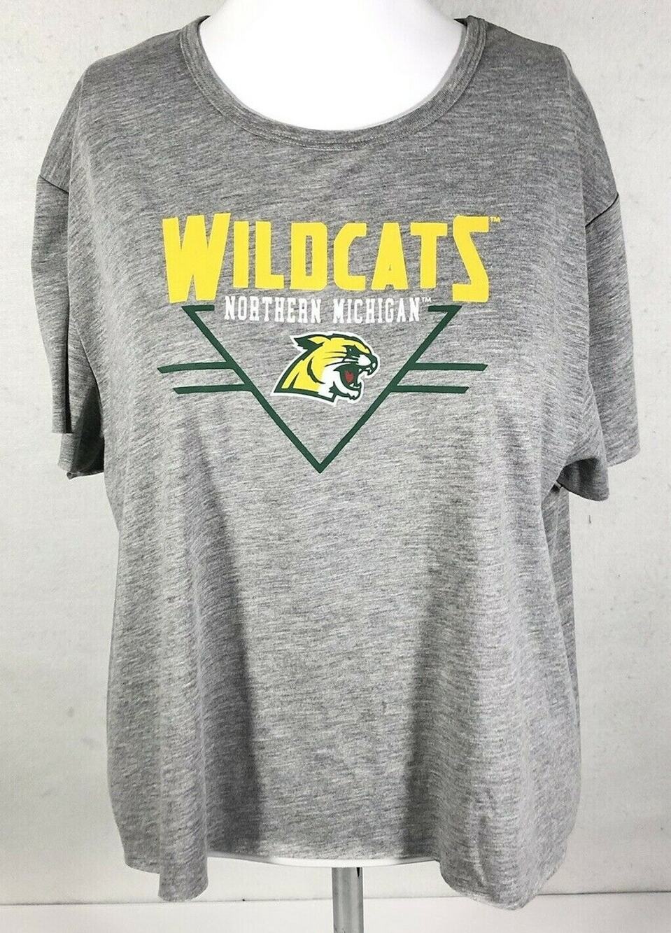 Northern Michigan Wildcats T-Shirt Women's Medium Gray Mid Drift Team Logo New